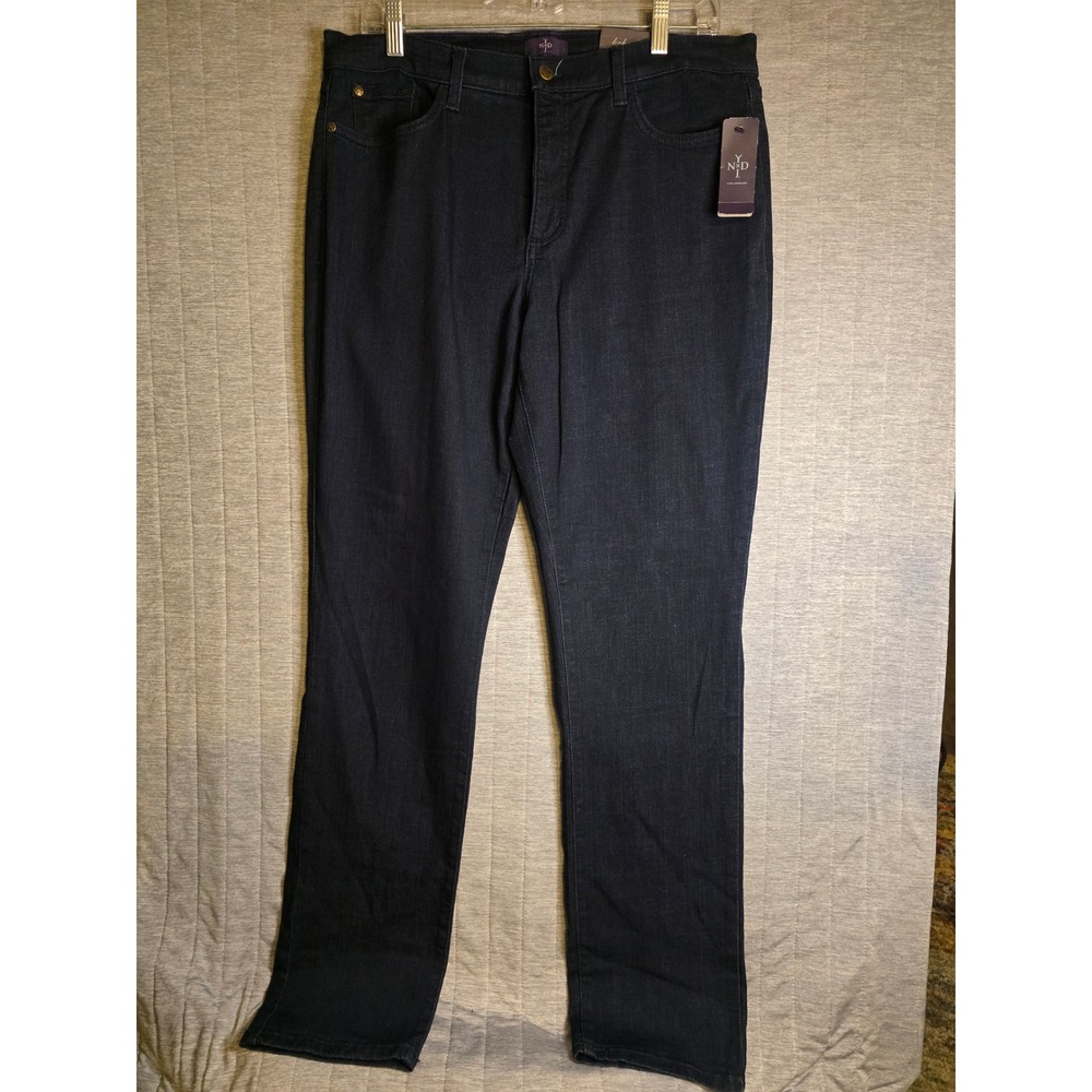 1482 NYDJ Not Your Daughter Jean 14 Dark Indigo Straight Leg Lift Tuck Denim New